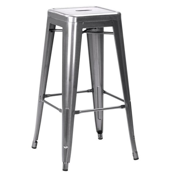 French Bistro High Stool Silver Gloss